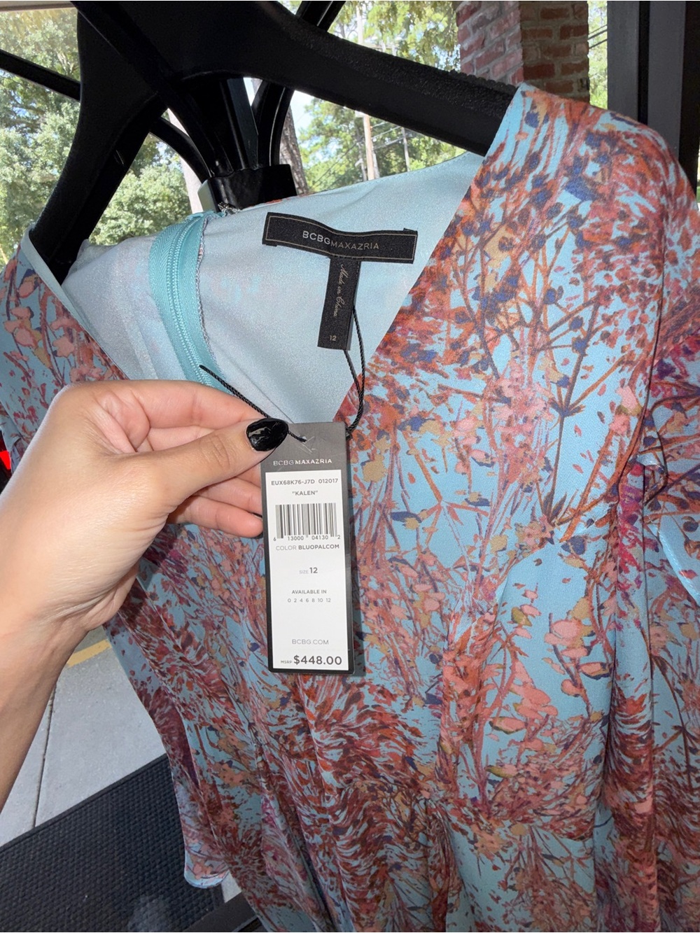 BCBGMaxAzria Sky Blue & Rust Floral V-Neck Dress
